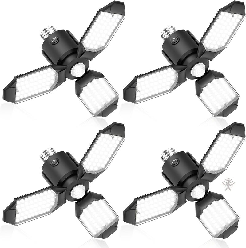 toberich 4 Pack Motion Sensor Garage Lights, 8000LM LED Shop Lights Motion Activated, 3 Switch Modes, 6500K Indoor Motion Sensor Light Bulb for Garage, Stairway, Laundry Room, Basement - Image 1